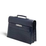 HERMES Портфель крокодил синий с клапаном с замком на двух лямках