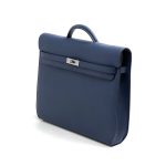 HERMES Портфель того синий мягкий с клапаном с замком на двух лямках