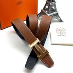 HERMES ремень черно-горчичный с белой строчкой 2-х сторонний тонкий кожа того пряжка золото