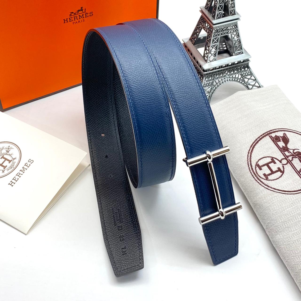 hermes-remen-cherno-sinij-2-h-storonnij-tonkij-kozha-epsom-pryazhka-serebro.jpg HERMES ремень черно-синий 2-х сторонний тонкий кожа эпсом пряжка серебро — изображение 1