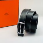 HERMES ремень черный глянец с белой строчкой