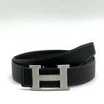 HERMES ремень черный с белой строчкой