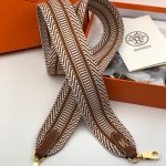HERMES ремень для сумки текстиль светло-коричневый белая строчка