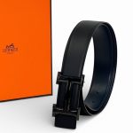 HERMES ремень двухсторонний гладкая кожа черно синий сьемная пряжка