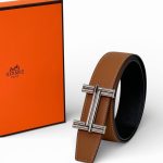 HERMES ремень двухсторонний кожа эпсом черно-коричневый