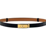 HERMES ремень Келли черный крокодил золото
