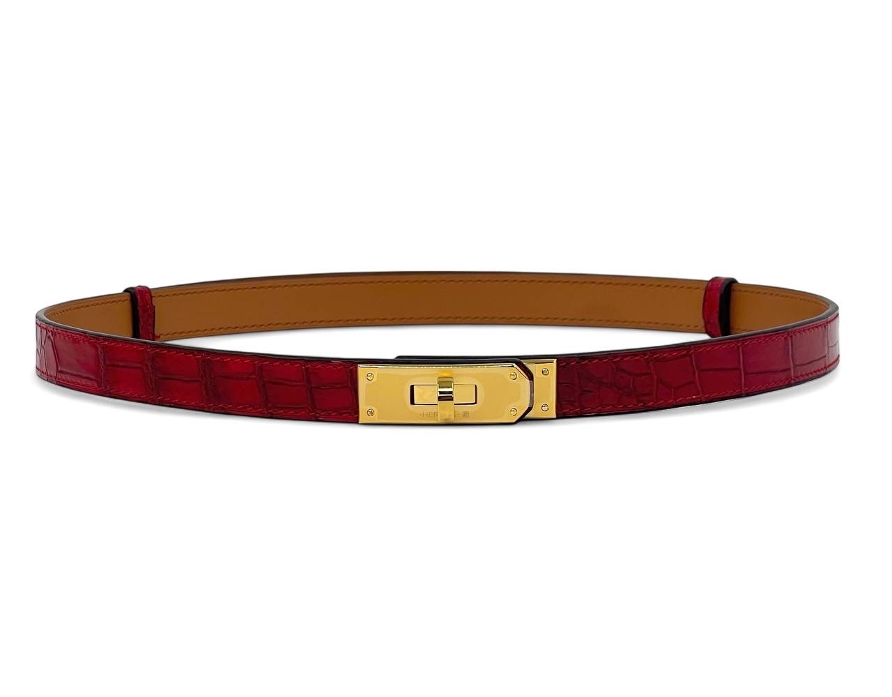 hermes-remen-kelli-krokodil-krasnyj-zoloto.jpg HERMES ремень Келли крокодил красный золото — изображение 1