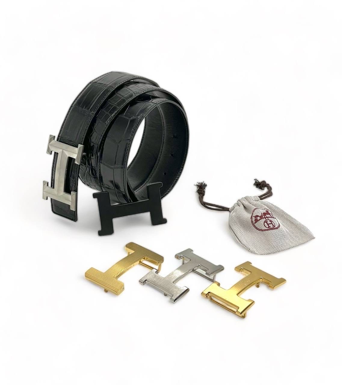 hermes-remen-krokodil-dzhinsovyj-semnaya-pryazhka-chernyj.jpg HERMES ремень крокодил джинсовый съемная пряжка черный — изображение 1