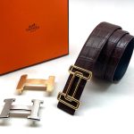 HERMES ремень крокодил джинсовый съемная пряжка темно-бордовый