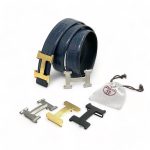 HERMES ремень крокодил джинсовый съемная пряжка темно-синий