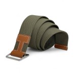 HERMES ремень зеленый текстильный пряжка горчичная кожа