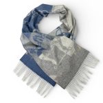 HERMES шарф шерсть с бахромой синий