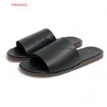 HERMES шлепанцы черные перфорация кожаная подошва