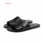 HERMES шлепанцы крокодил H черные матовые