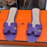 HERMES шлепанцы крокодил H фиолетовые