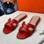 HERMES шлепанцы крокодил H красные
