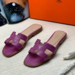 HERMES шлепанцы крокодил H розовые