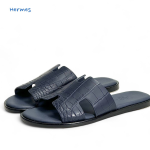 HERMES шлепанцы крокодил H синие матовые