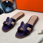 HERMES шлепанцы крокодил H сиреневые