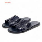 HERMES шлепанцы крокодил H темно-синие