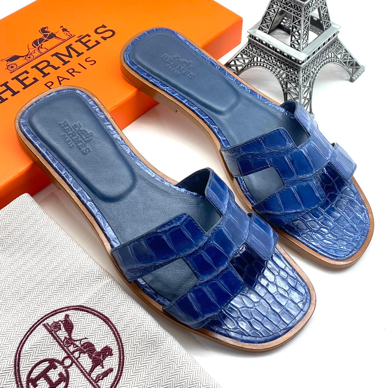 hermes-shlepanczy-krokodil-n-sinie.jpg HERMES шлепанцы крокодил Н синие — изображение 1