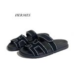 HERMES шлепанцы на перемычке  черная замша с стразами