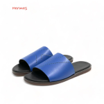 HERMES шлепанцы синие перфорация кожаная подошва