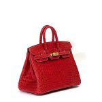 HERMES сумка Биркин 25 см красная кожа крокодила золото