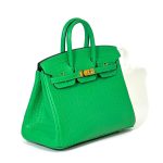 HERMES сумка Birkin 25 см зеленая кожа крок золото