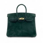 HERMES сумка Birkin 25 см зеленая замша золото