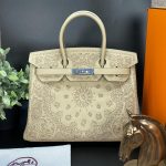 HERMES сумка BIRKIN с орнаментом 30 см бежевая кожа эпсом