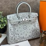 HERMES сумка BIRKIN с орнаментом 30 см серая кожа эпсом
