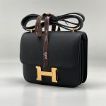HERMES сумка Constance кожа Эпсом 18 см черная фурнитура золото