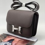 HERMES сумка Constance кожа Эпсом 18 см темно-коричневая фурнитура серебро