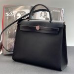 HERMES сумка Herbag гладкая кожа + текстиль черная