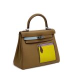 HERMES сумка Kelly 25 см бежевая кожа свифт серебро