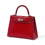 HERMES сумка KELLY 25 см  красная кожа крокодила  серебро
