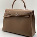 HERMES сумка Kelly Flat гладкая кожа 35 см бежевая фурнитура серебро