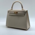 HERMES сумка Kelly кожа Эпсом 25 см белая фурнитура золото