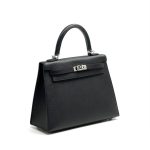 HERMES сумка Kelly кожа Эпсом 25 см черная фурнитура серебро