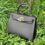 HERMES сумка Kelly кожа Эпсом 25 см черная фурнитура золото