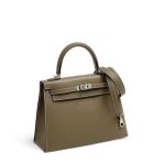 HERMES сумка Kelly кожа Эпсом 25 см этуп серебро