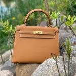 HERMES сумка Kelly кожа Эпсом 25 см коричневая фурнитура золото