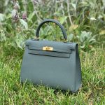 HERMES сумка Kelly кожа Эпсом 25 см серая фурнитура золото