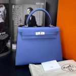 HERMES сумка Kelly кожа Эпсом 25 см синяя фурнитура серебро