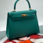 HERMES сумка Kelly кожа Эпсом 25 см зеленая фурнитура золото