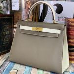 HERMES сумка Kelly кожа Эпсом 28 см бело-бежевая фурнитура золото