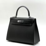 HERMES сумка Kelly кожа Эпсом 28 см черная ручная фурнитура серебро