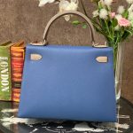 HERMES сумка Kelly кожа Эпсом 28 см сине-бежевая фурнитура серебро