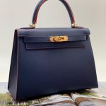 HERMES сумка Kelly кожа Эпсом 28 см синяя фурнитура золото